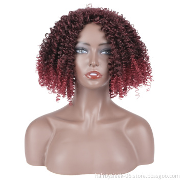 Fctory price red brown African afro hair short Bob kinky curly braids Bouncy Curly  Glueless synthetic hair wigs for balck woman